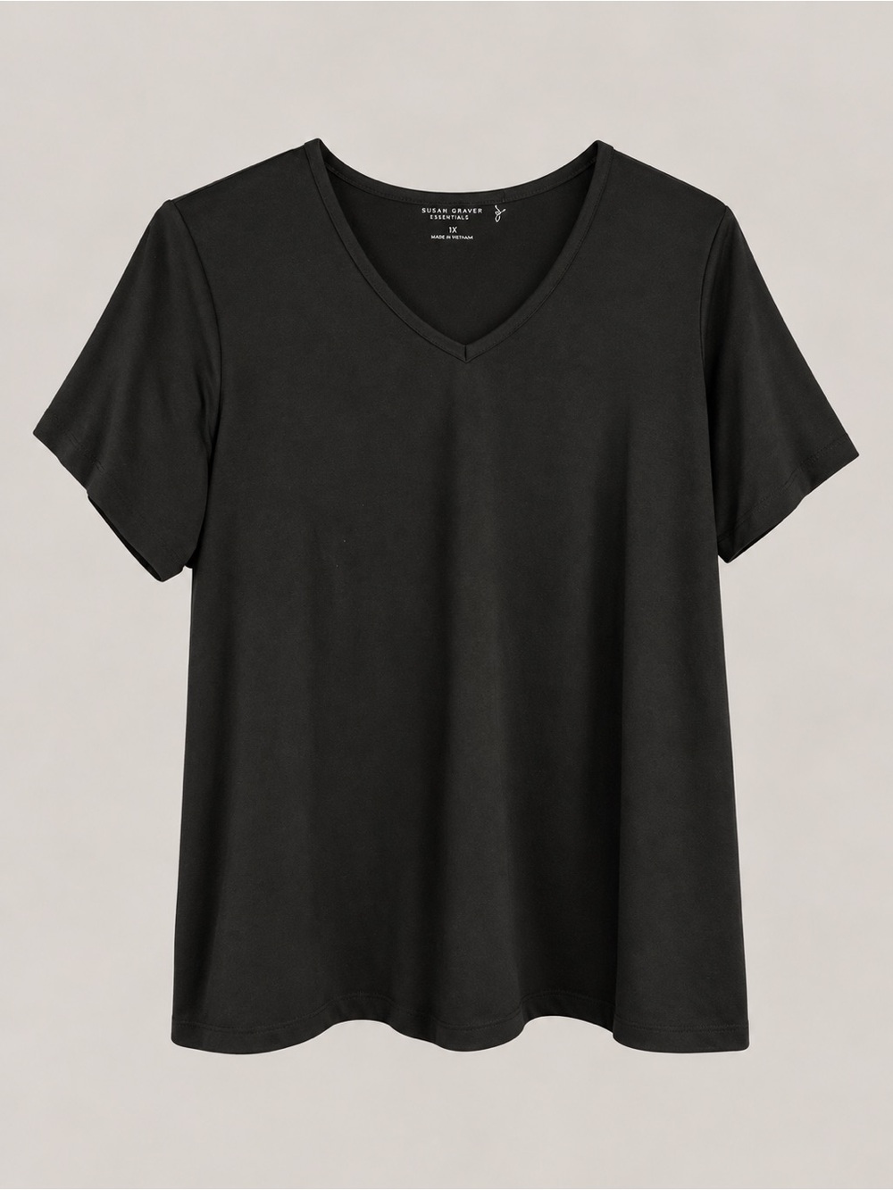 Susan Graver Black V-Neck Short Sleeve Tee